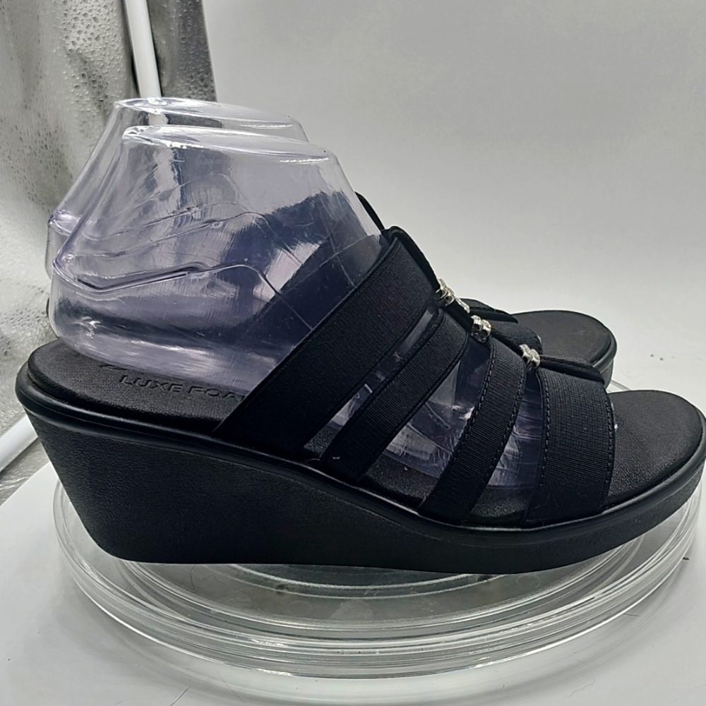 I Skechers Women's Black Luxe Foam Sandals Bling RHINESTONE Sz 9 - Picture 8 of 13